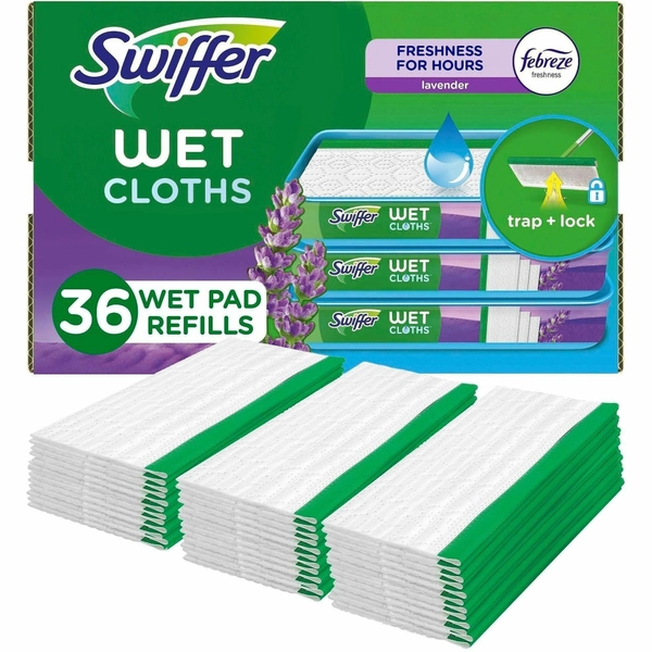 Swiffer Wet Mop Cloths - Lavender Scent - 8" x 10" - Textured - 36/Carton