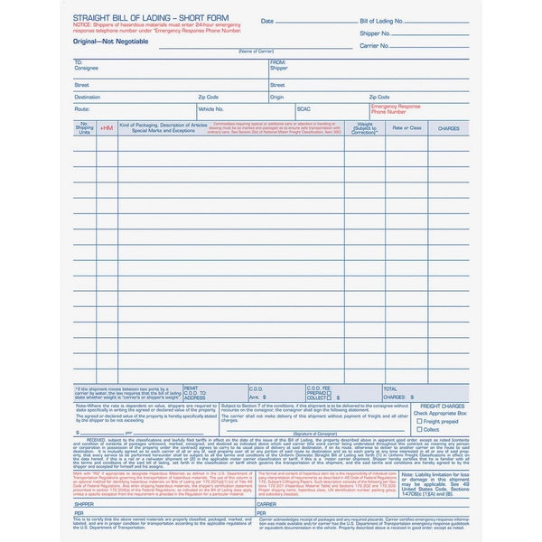 TOPS 4-Part Bill-of-Lading Forms - Carbonless - 11.44" x 8.50" - 50 Pack