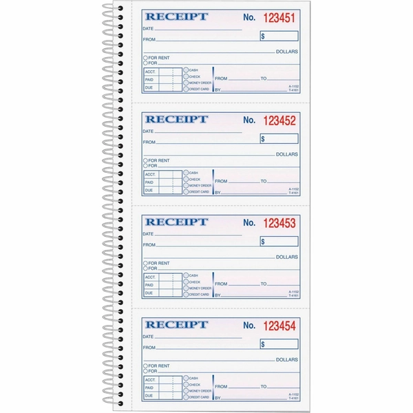 TOPS 2-Part Carbonless Money Receipt Book - 200 Sheets - 5.5" x 11" - Canary/White - Blue/Red Print