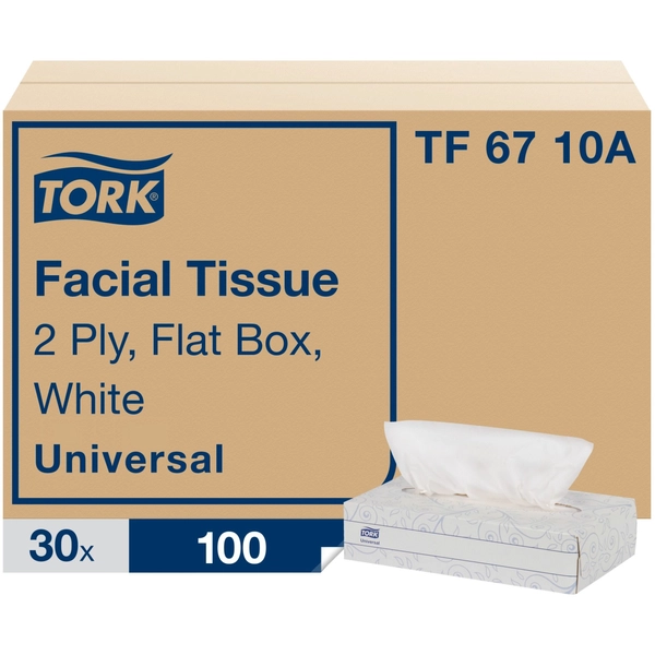 TORK Facial Tissue Flat Box - 2 Ply - 7.90" x 8.20" - White - 100/Box
