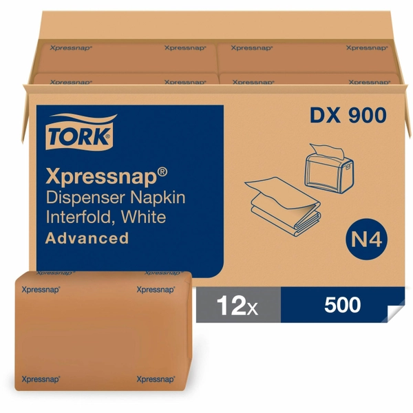 TORK Xpressnap White Dispenser Napkin N4 - 1 Ply - 13"x8.5" - 500/Pack