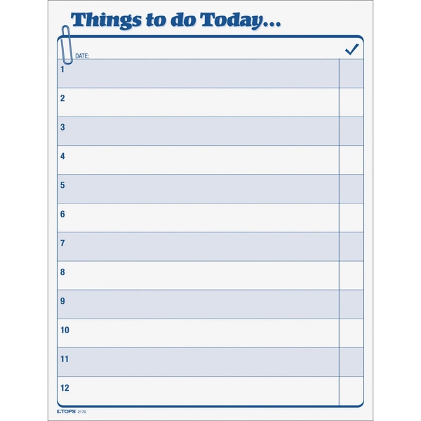TOPS Things To Do Today Pad - 100 Sheets - 11" x 8.5" - White - Blue Print