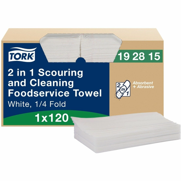 Tork 2-in-1 Scouring Towels - 1 Ply - 13" x 21" - White - 120/Carton