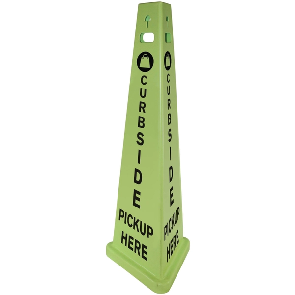 TriVu Curbside Pickup Safety Sign - 14.8" W x 40" H - 3-Sided, Fluorescent Yellow - 1 Each