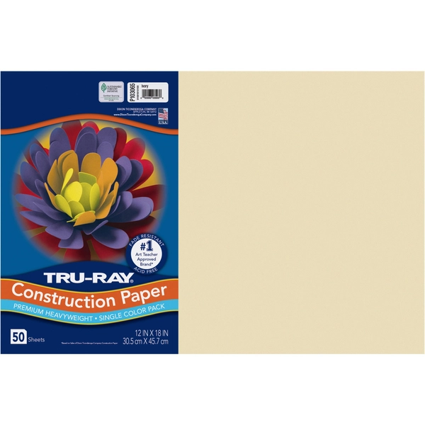 Tru-Ray Construction Paper, Ivory, 12" x 18", 50 Sheets