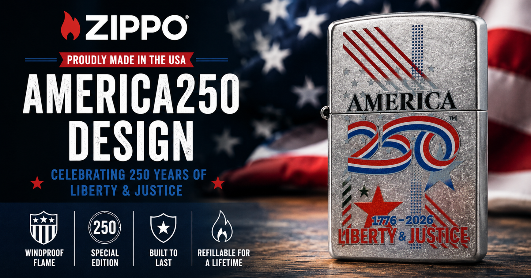 Celebrate America’s 250th With the Zippo America250 Windproof Lighter