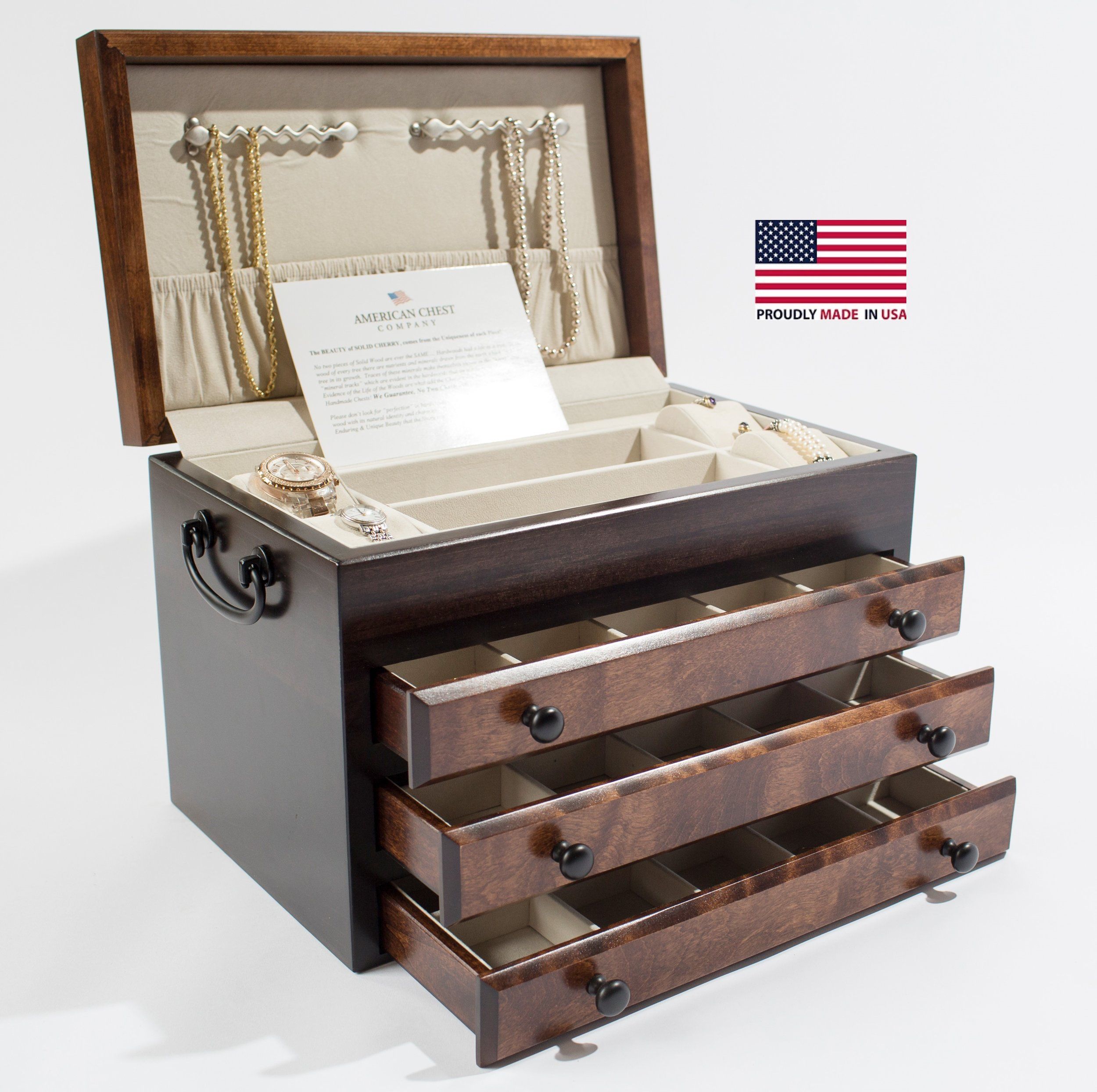Flaming Amish Birch 3-Drawer Jewel Chest